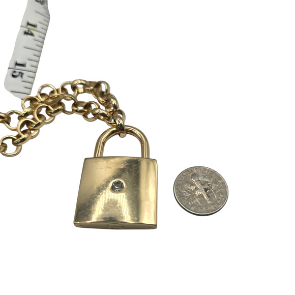 Chico's Necklace Chicos Padlock Gold Tone Long Chain Rhinestone 36" SKU2876 - Picture 5 of 5